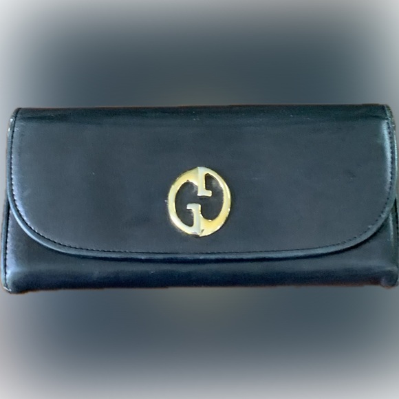 Gucci Handbags - Gucci Vintage Long Black Wallet with Gold Logo